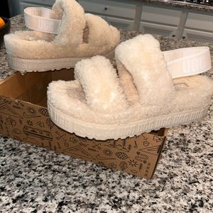 UGG Fluffy, Off White platform sling back sandals